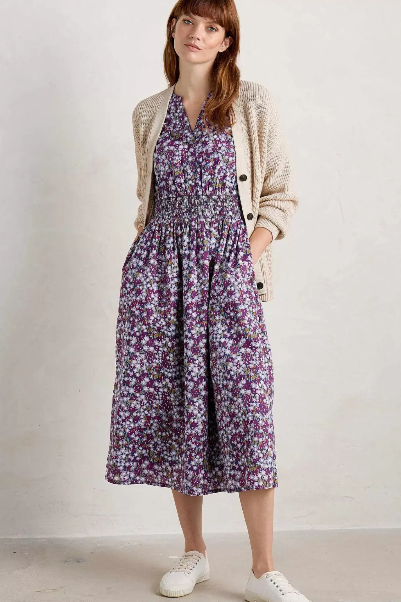 Seasalt Cornwall Fawn Organic Cotton Waisted Midi Dress<Women Dresses