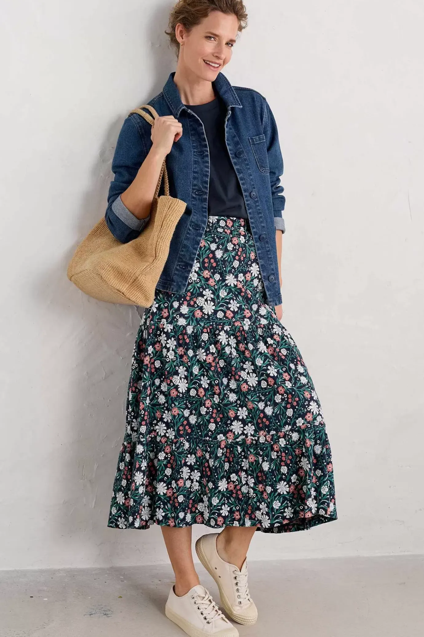 Seasalt Cornwall Line Strokes Tiered Midi Skirt<Women Skirts
