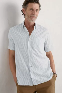 Seasalt Cornwall Men's Blue Heron Seersucker Short Sleeve Shirt<Men Tops & T-Shirts