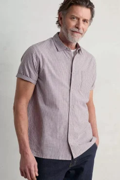 Seasalt Cornwall Men's Blue Heron Striped Short Sleeve Shirt<Men Tops & T-Shirts