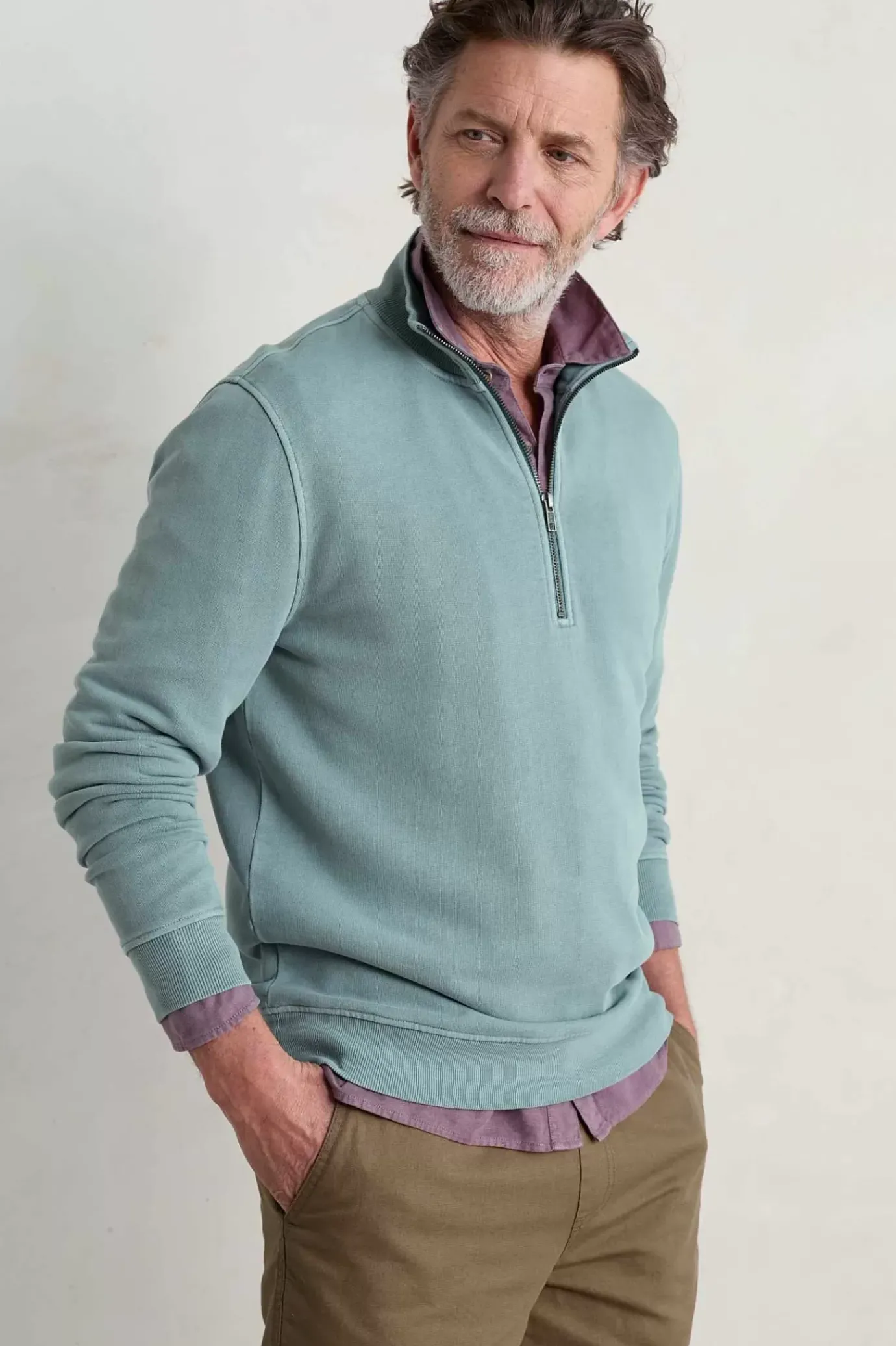 Seasalt Cornwall Men's Wood Moss Quarter Zip Sweatshirt<Men Tops & T-Shirts