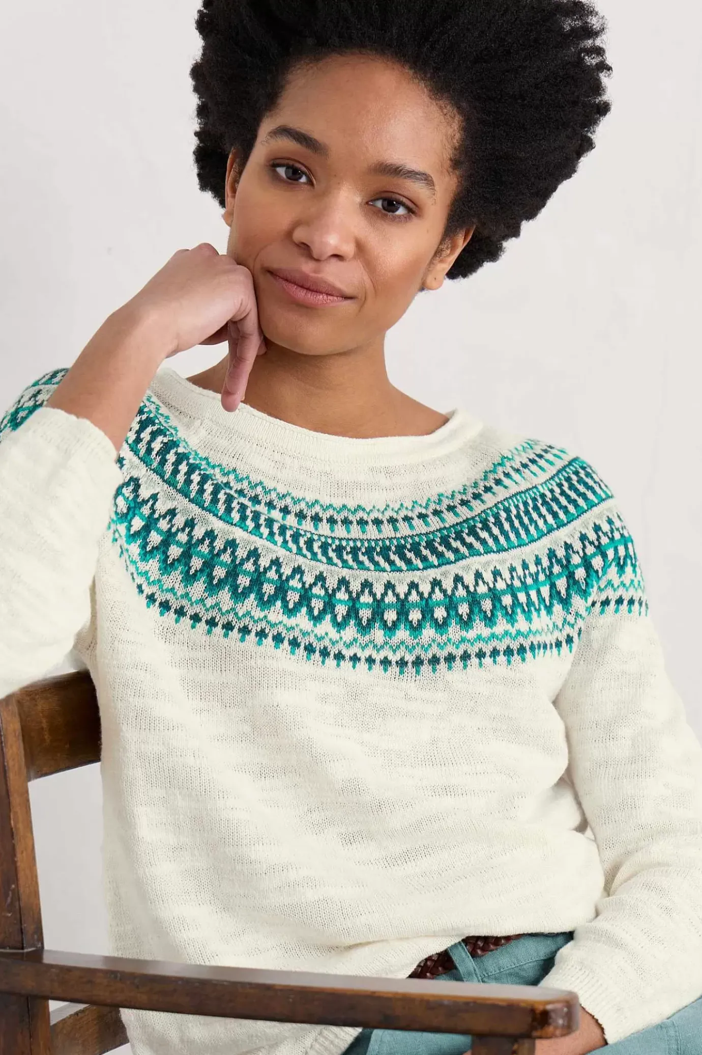 Seasalt Cornwall Penvoose Three Quarter Sleeve Fair Isle Jumper<Women Knitwear