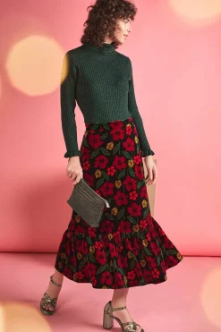 Seasalt Cornwall Wildflower Tiered Velvet Maxi Skirt<Women Skirts