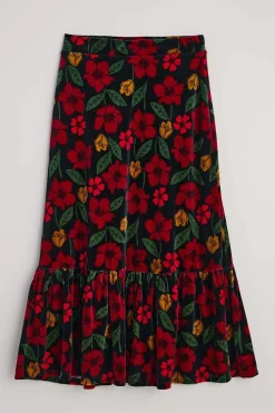 Seasalt Cornwall Wildflower Tiered Velvet Maxi Skirt<Women Skirts